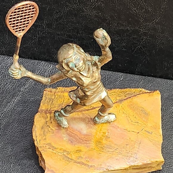 Rare Vintage Bijan Sculpture Tennis Player Mixed Metal-Bronze and Copper - Picture 4 of 10
